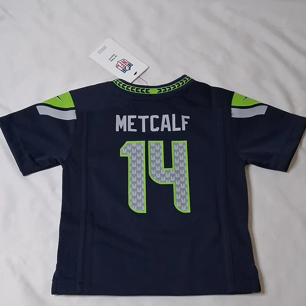 Nike Kids Navy and Neon Green Seattle Seahawks #14 Metcalf Football Jersey